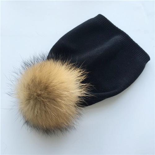 Real Raccoon Fur Pom Pom Knitted Hat Women Beanies Cashmere Winter Hat Female Girl Cotton Skullies Wool Beanie Hat
