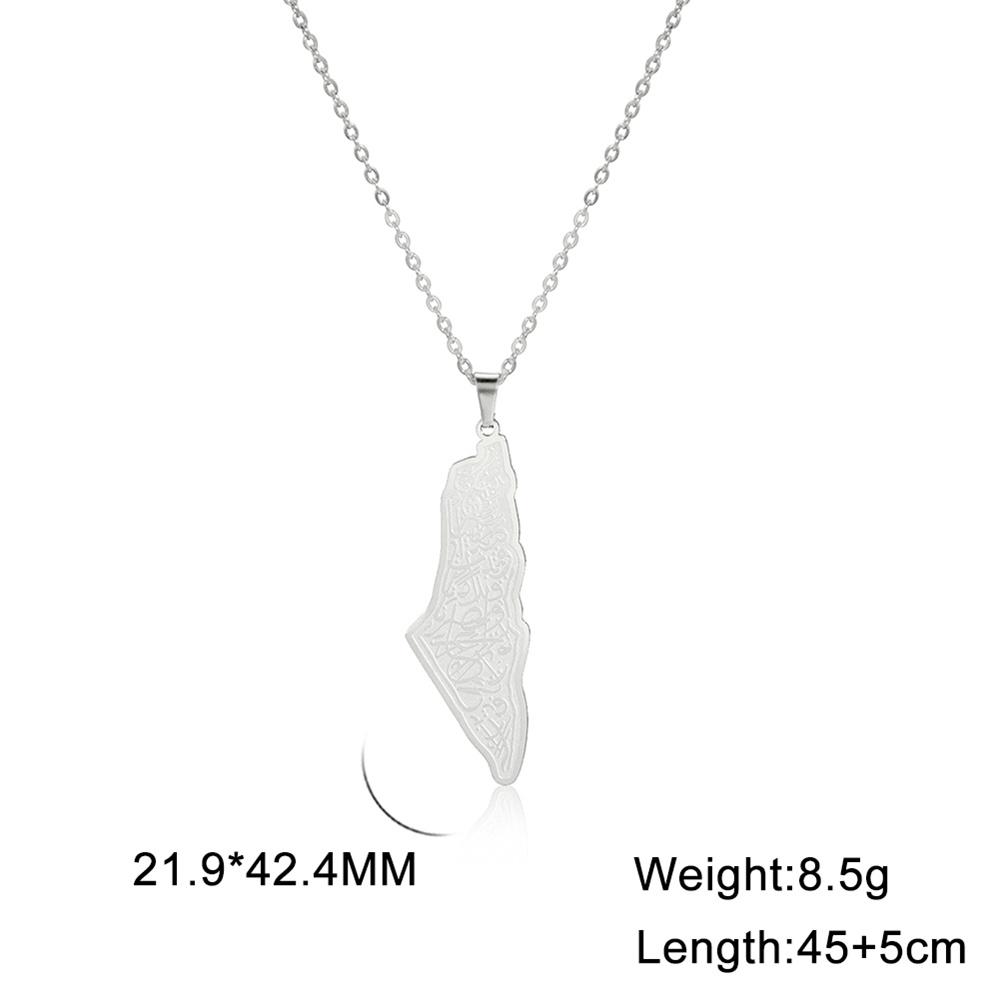 

Fashion Israel Palestine Map Pendant Necklace Islamic Script Architecture Pattern Necklaces Stainless Steel Jewelry Gift