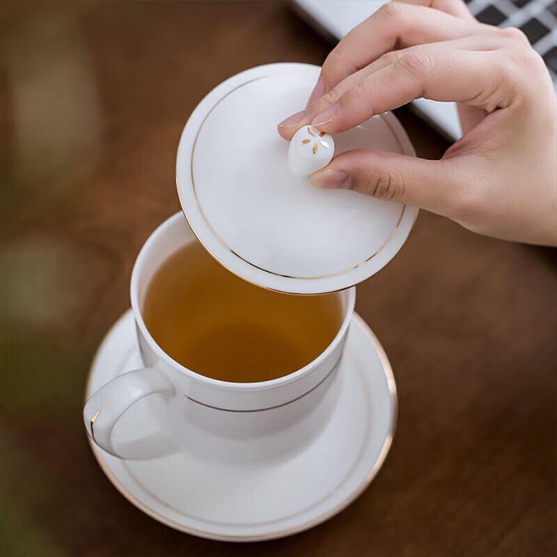 10-Piece Gold Rim Bone China Teacup & Saucer Set