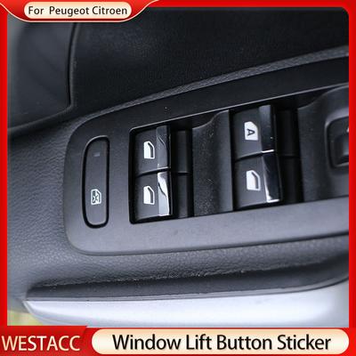 Nálepka na tlačítko stahování oken auta Flitr pro Peugeot 208 301 508 307 407 607 408 2008 3008 5008 Citroen C4 C5