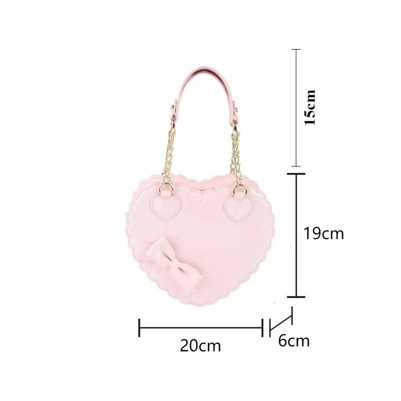 Heart Lolita Handbags Girls Bowknots Decor Japanese Shoulder Bags Two Sized Kawaii Shell Purses Cute Pink Messenger Bag Gifts