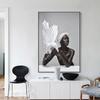 Nude African Woman Canvas Poster Feather and Black Women Oil Painting Scandinavian Decorative Picture for Living Room Wall Decor