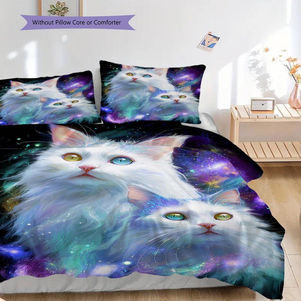 Katzenmuster Bettwäsche Steppdecke Set Bettbezug Kissenbezug Heimdekoration Geburtstagsgeschenk (1 Bettbezug + 2 Kissenbezüge, ohne Füllung)
