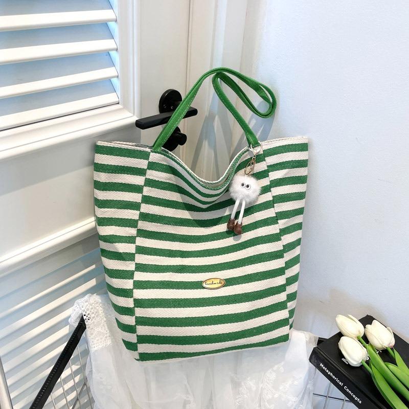 Striped Canvas Bag New Tote Leisure Bag Shoulder Large Capacity Shopping Bag Tote Bag