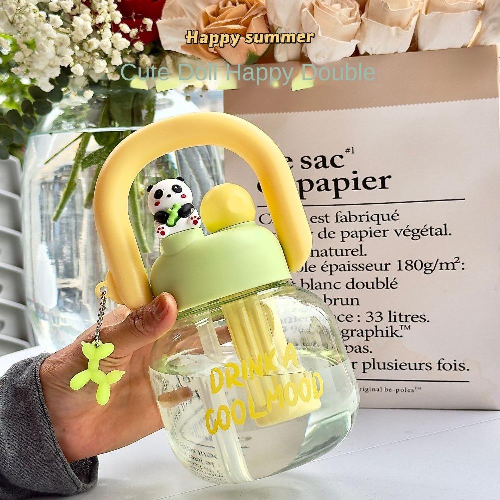 With Straw Portable Drink Bottle Leakproof Transparent Bottle Kids Water Sippy Cup  Outdoor