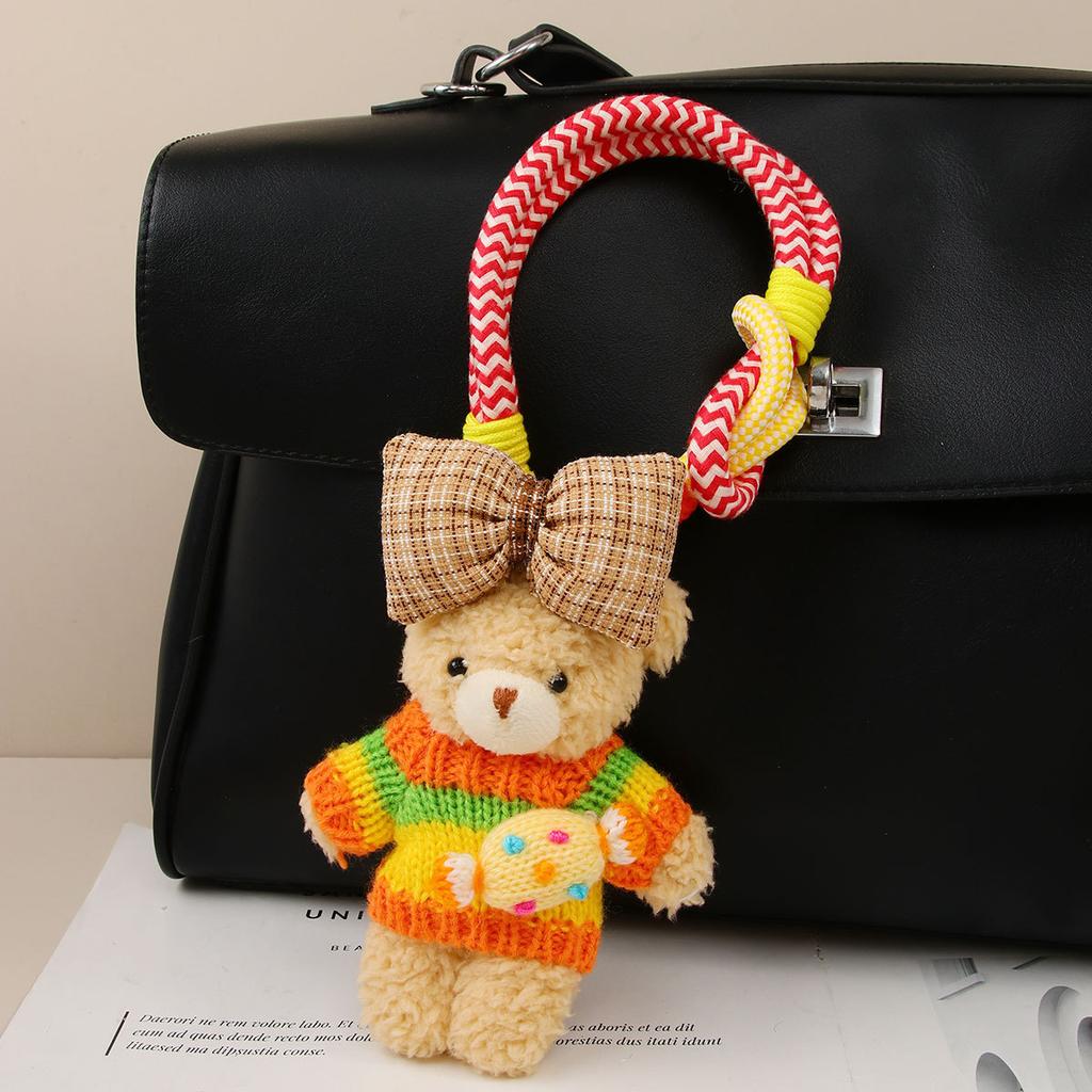 Cute Plush Puppy Bow Pendant Accessories Ins Wind Five-pointed Star Braided Rope Bag Pendant Keychain