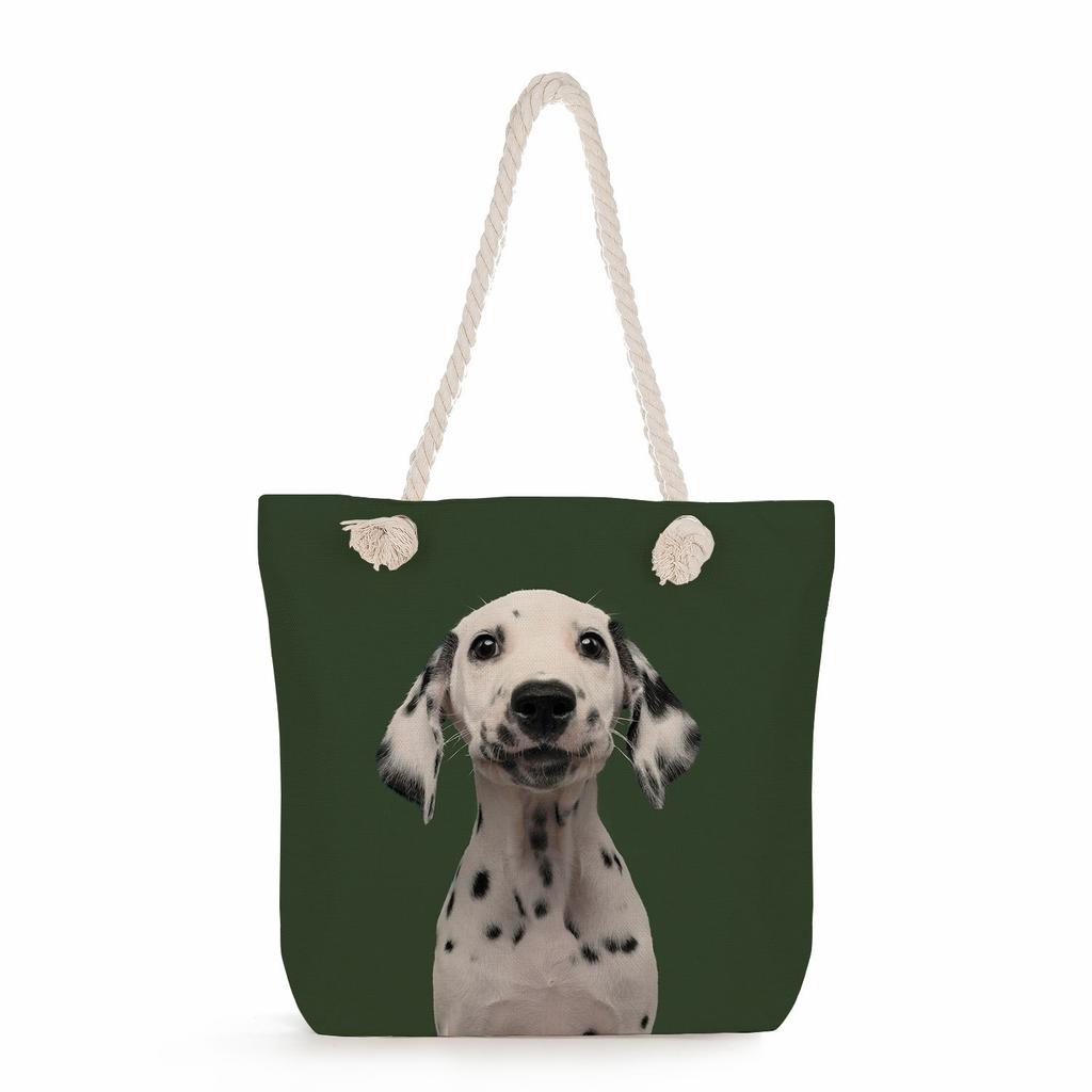 Multifunctional Dog Printed Thick Rope Shoulder Beach Bag Casual Large Capacity Handbag 7621 KTB
