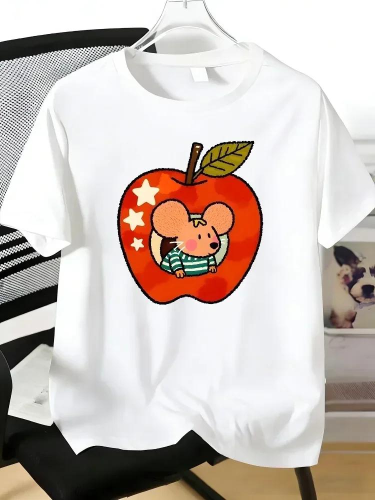 Unisexs Tee Cartoon Mouse In Red Apple Star Cute Print Cotton Short Sleeve Male Casual Streetwear Outdoor Daily Basic Fashion Top