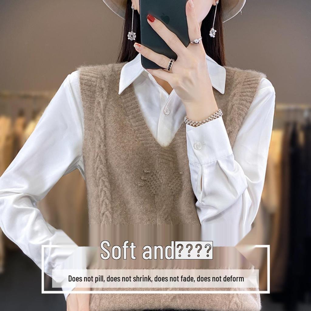 Women's V-Neck Knit Sweater Vest - Sleeveless, Loose Fit, Autumn/Winter Fashion