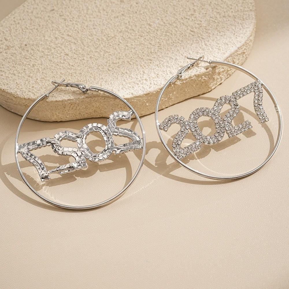 Fashion Happy New Year Earrings Rhinestone Stud Earrings Trendy 2027 Digital Earrings New Year