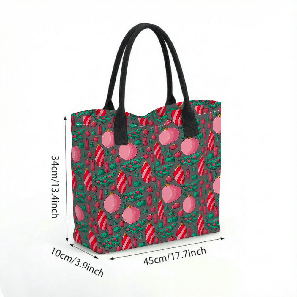 Christmas Themed Tote Bag Cute Holiday Printed Shopping Bag for Daily Use
