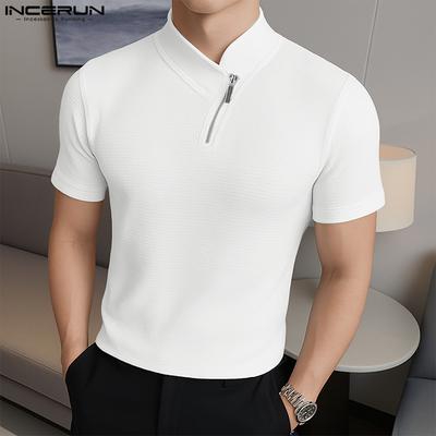 Summer Men Short Sleeves Texture Solid Color Tops T-shirts