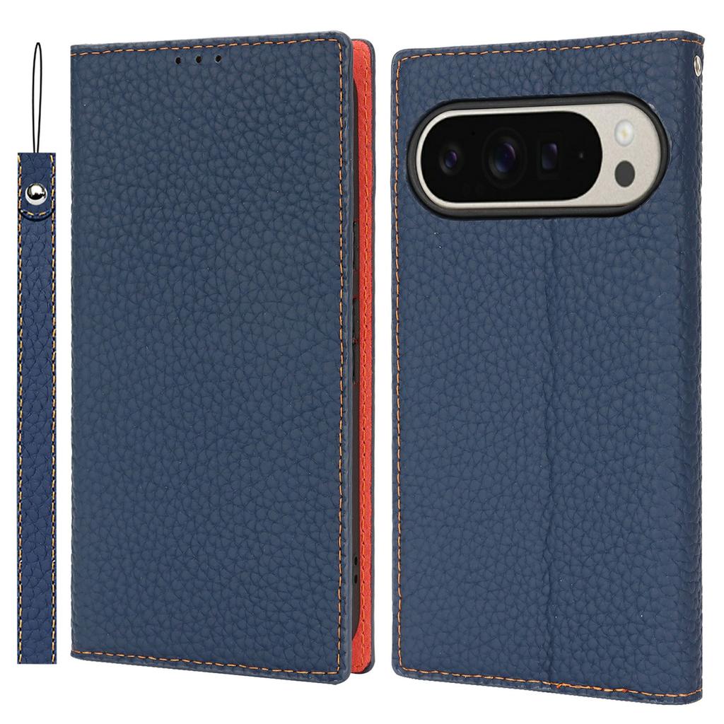 For Google Pixel 10 Pro XL Wallet Case Genuine Cow Leather Phone Cover Litchi Texture