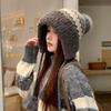Winter Dicke Warme Mütze mit Ohrenklappen Damen Niedlich Plüsch Quaste Gestrickt Outdoor Kälteschutz