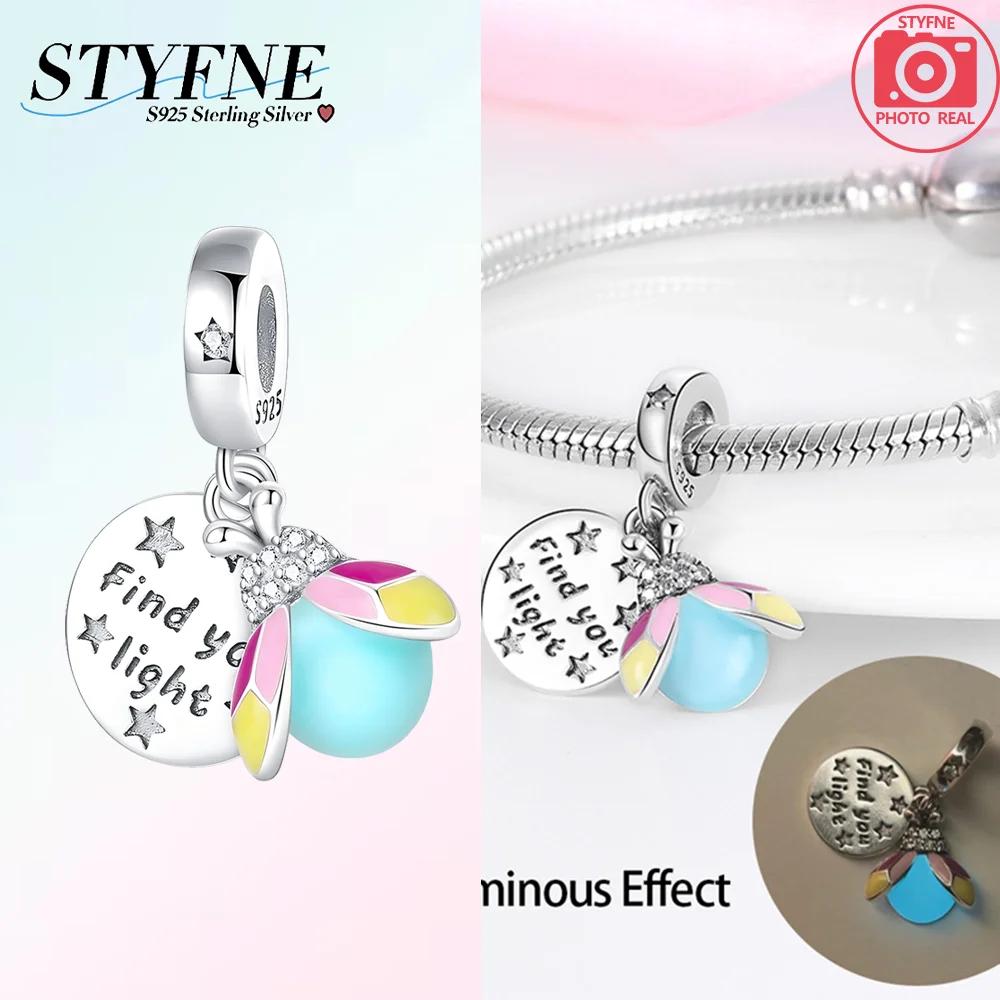 Charms 925 Silver Blue Chameleon Firefly Night Light Animal Pendant Beads Fit Bracelet Women Jewelry Accessory Gift Diy