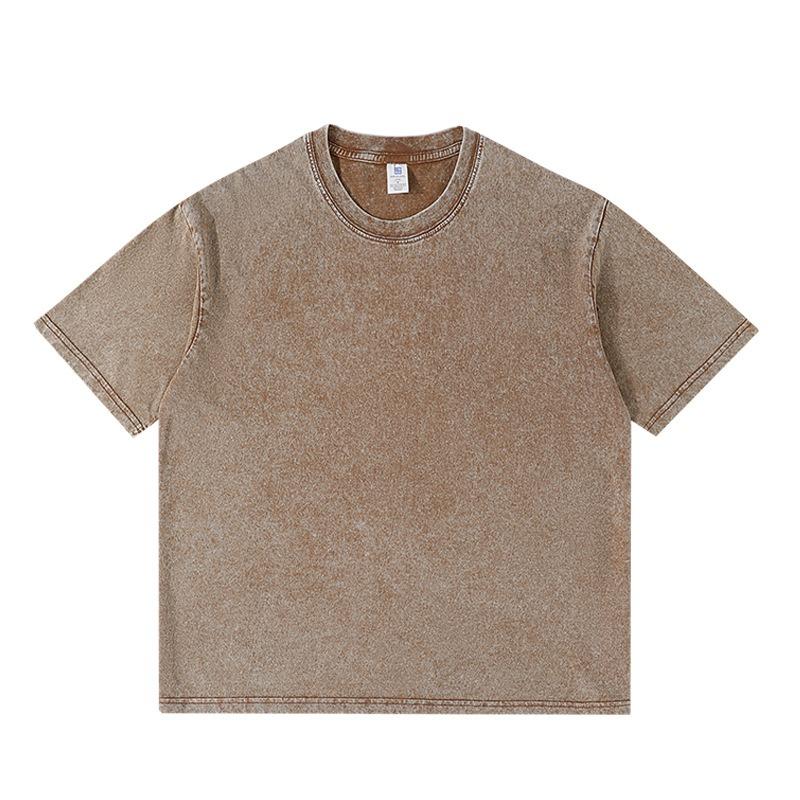 T-shirt da uomo in cotone a girocollo a maniche corte, vestibilità larga, lavata all'acqua, T-shirt base americana da uomo per la primavera