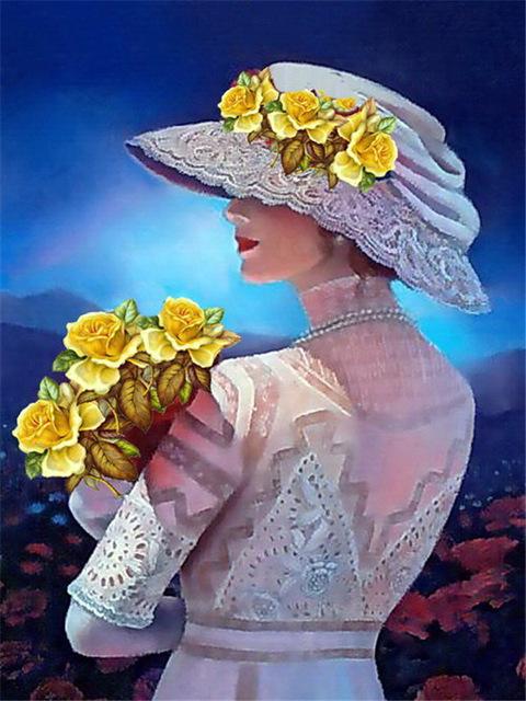 Tam Yuvarlak/Kare Matkap Elmas Nakış Şapka Kadın Mozaik El Yapımı Hediye Elmas Boyama Portre Mozaik İğne Ev Dekor