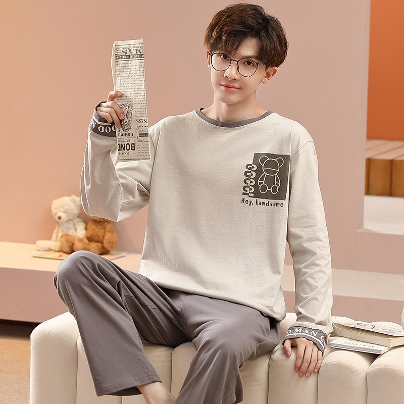Set pijamale pentru bărbați, primăvară, mâneci lungi, îmbrăcăminte de noapte pentru bărbați