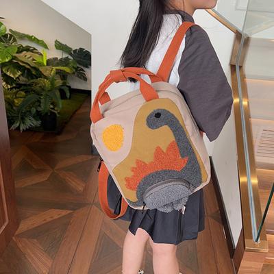 Preschool Backpack Kids Canvas Backpack Cartoon Dinosaur School Bag for Toddlers Boys Girls Travel Camping Outings