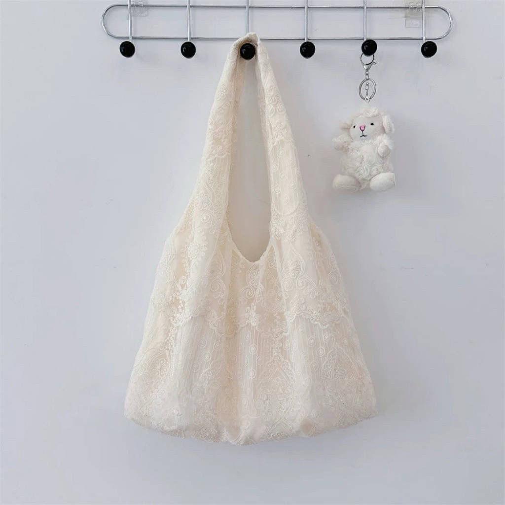 2025 Korean Style Floral Lace Canvas Tote - Women's Large Capacity Shoulder Bag for Commuting