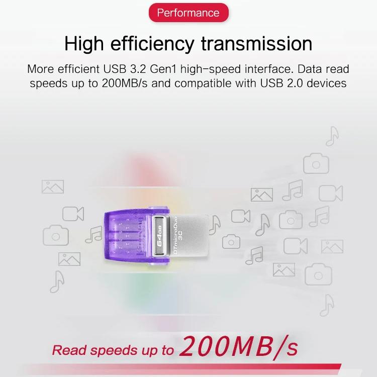 Kingston 128GB OTG Flash-Speicherstick USB 3.2 Typ-C USB-Flash-Laufwerk OTG 64GB 256GB Bis zu 200MB/s USB-A/USB-C DTDUO3CG3 Für PC/iPad/Telefon