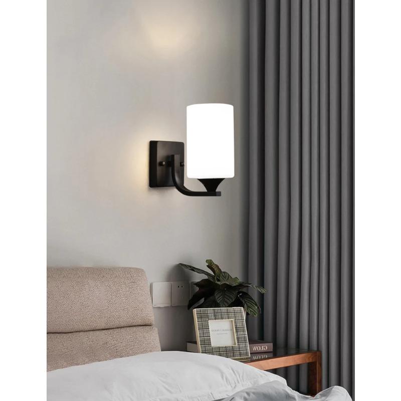 LED Schwarze Wandleuchte Glasschirm Eisen Nachttisch Leseleuchte Flur Gang Treppe Oben Unten Montiert Moderne Wandleuchte Wandleuchten