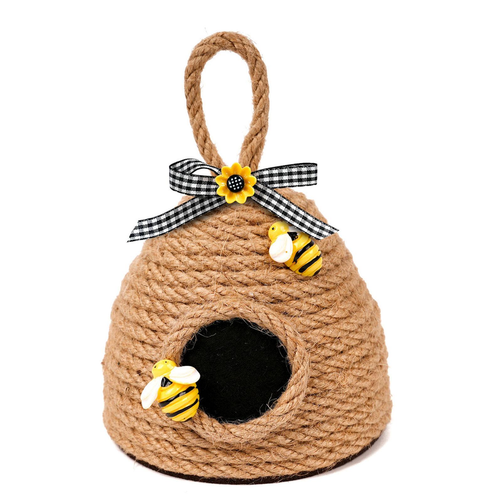 

Woven Rope Bees Hives Hanging Decoration with Bowknot for Bees Festival Summer Spring Holiday Tiered Tray Shelf Decors S