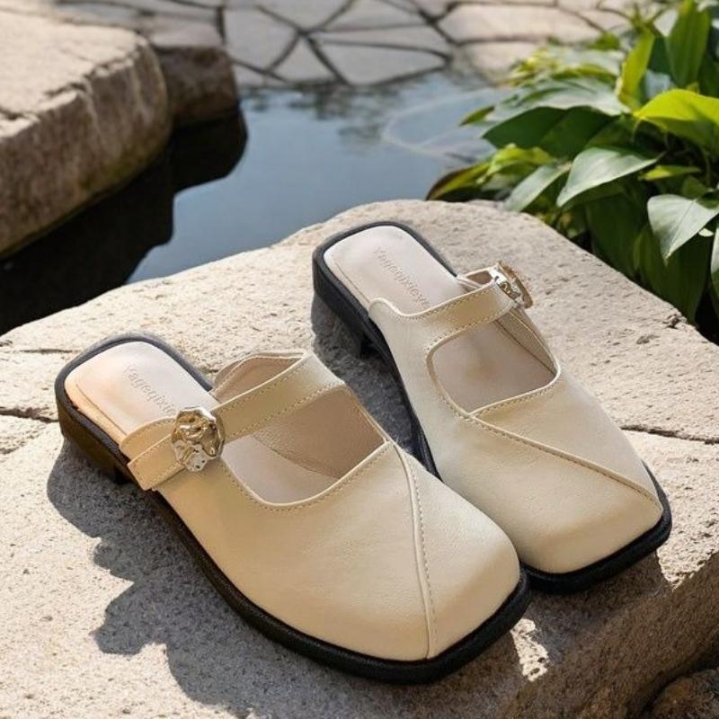 Fashion Women Flats Square Toe Slippers Fashion New Summer Mules Shoes 2025 Trend Slingback Party Sandals Dress Woman Flip Flops Zapatos