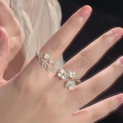 Delicate Flower Opening Adjustable Rings For Women Silver Color Minimalist Finger Ring Engagement Fine Jewelry Female Gift