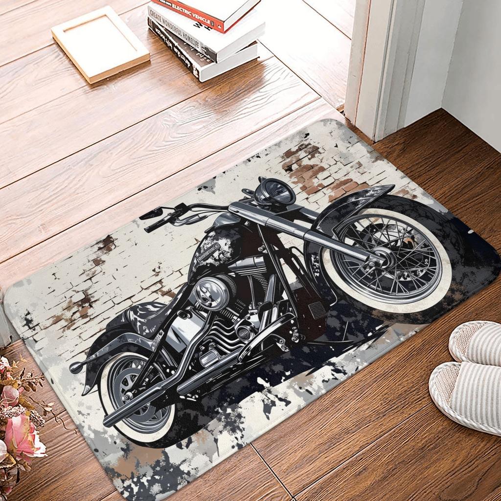 Retro Classic Motorcycle Motorcycle Lovers Gift Doormat Anti-Slip Entrance Kitchen Bathroom Door Floor Mat Toilet Carpet Rug