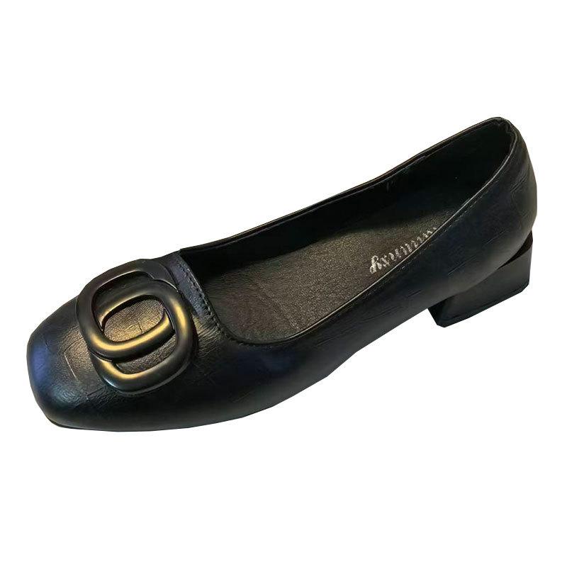 Fashion temperament single shoes women's spring and autumn new square head light mouth thick heel versatile shoes low heel small leather shoes