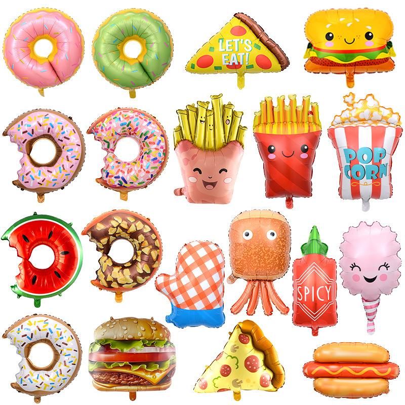 Chocolate Donut Balloon Birthday Burger Fries Pizza Balloon Hot Dog Party Aluminum Film Balloon Decoration