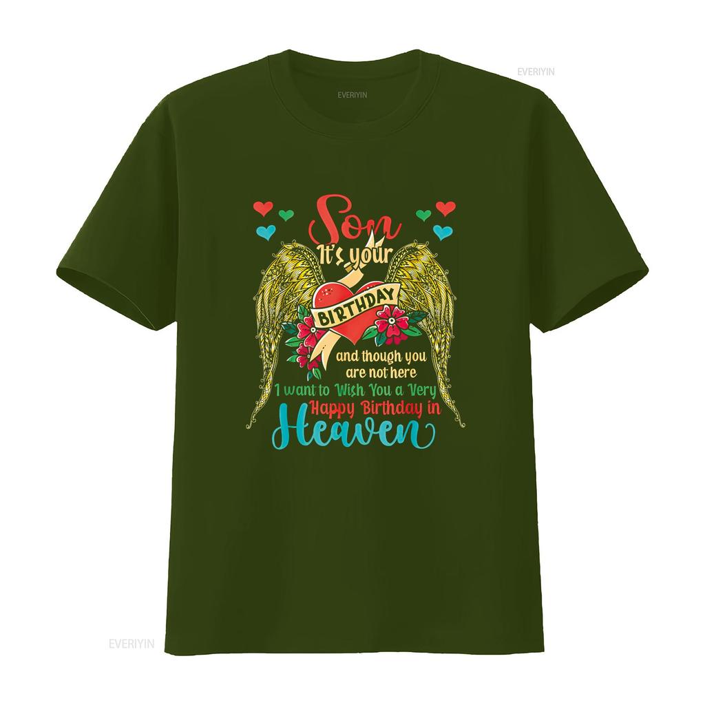 Wish A Very Happy Birthday Son In Heaven Memorial Family T Shirt vintage Washed Soft Stretched homme Breathable Unisex
