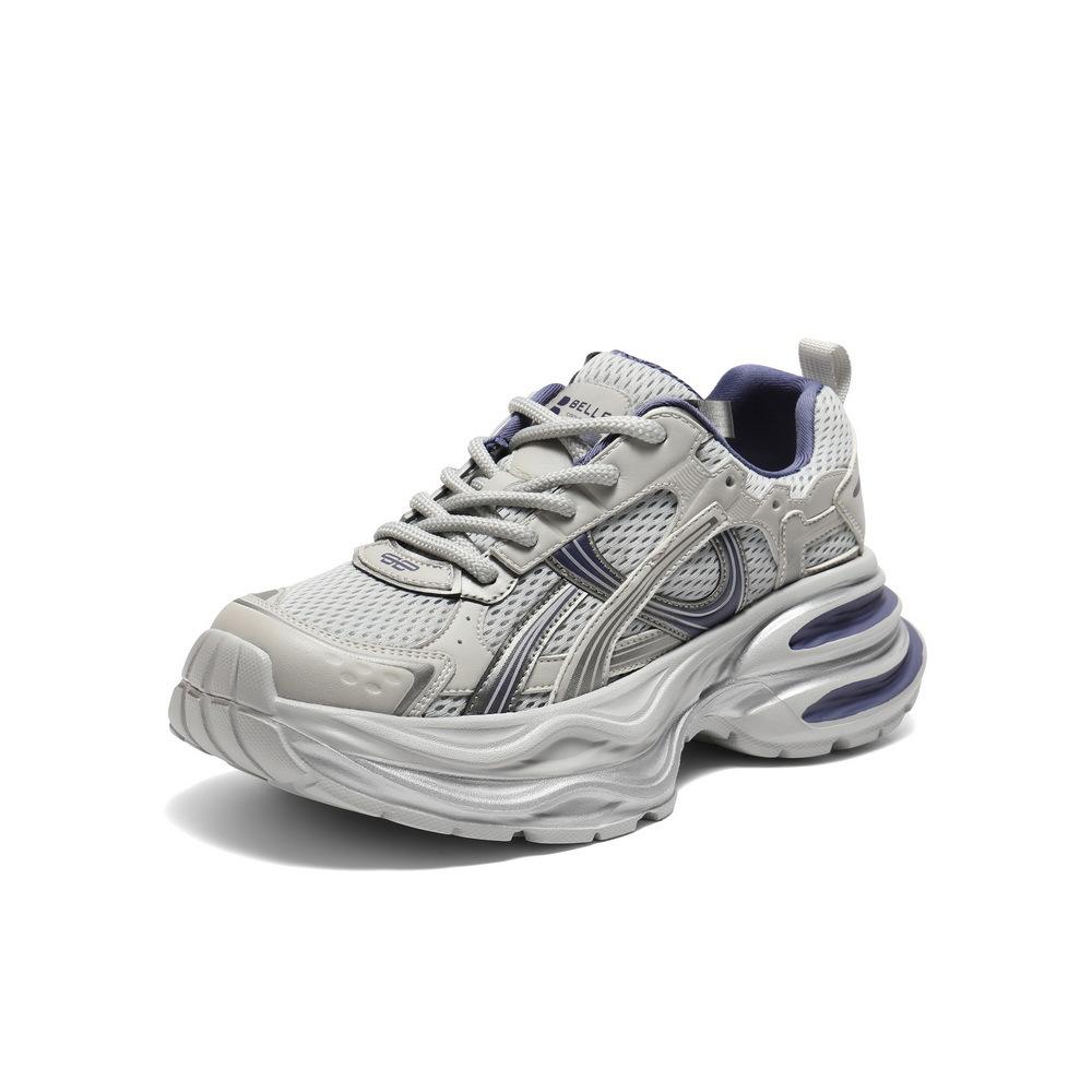 2025 autumn new leather thick-soled ins mesh dad shoes women's lightweight height increase breathable thin leisure sports