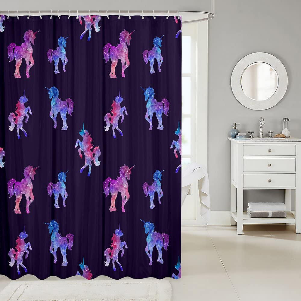 Unicorn Shower Curtain,Purple Galaxy Shower Curtains,Fantasy Starry Sky Pattern Bath Curtain for Bathroom Showers Girls Bathtub