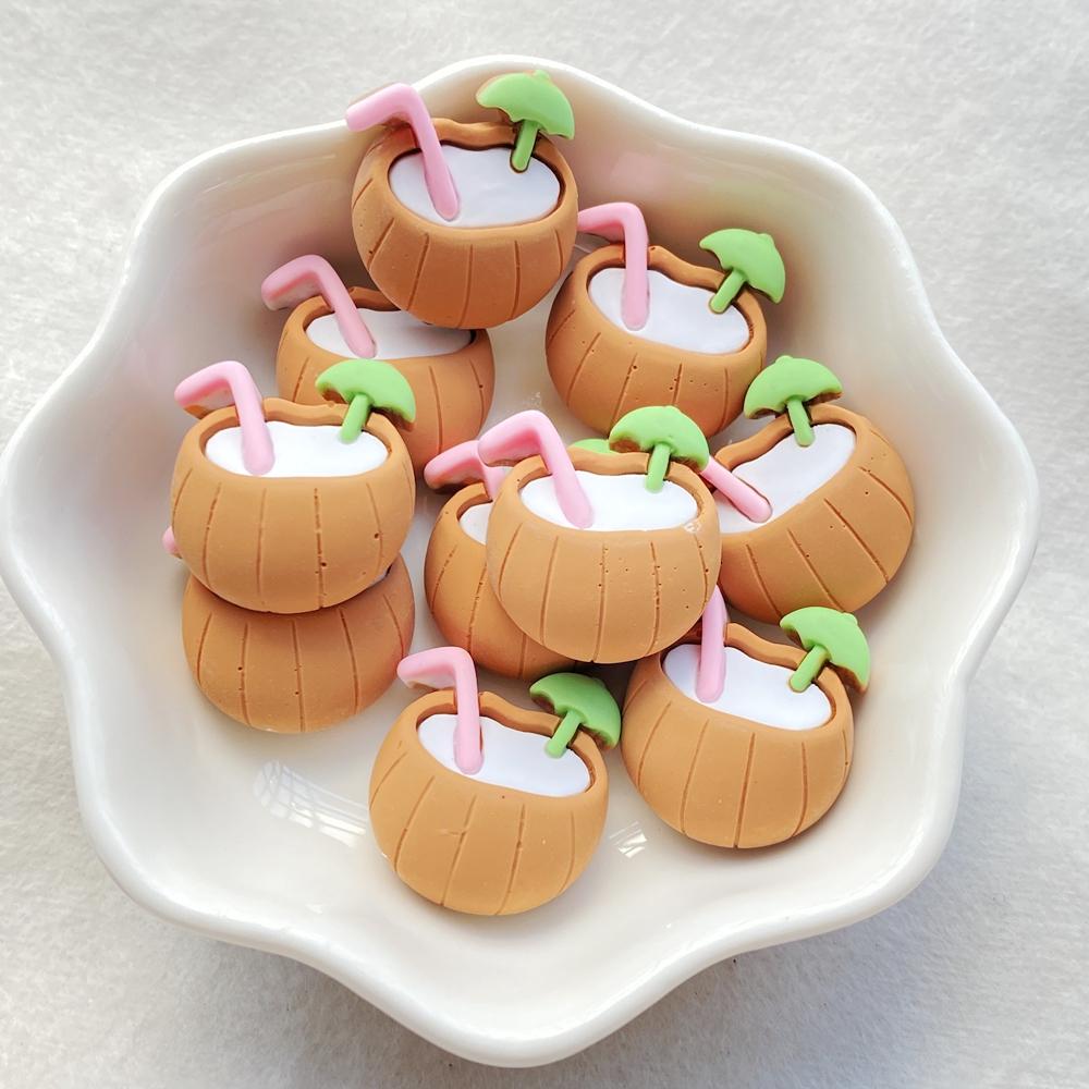 10Pcs New Cute Resin Cartoon Beach Coconut, Coconut Tree Series Flat Back Scrapbooking DIY Jewelry Craft Decoration Accessories
