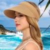 Summer Women's Wide-brimmed Sun Hat Foldable Solid Color Leisure Holiday Empty Top Breathable Straw Hat UV-proof Beach Hat
