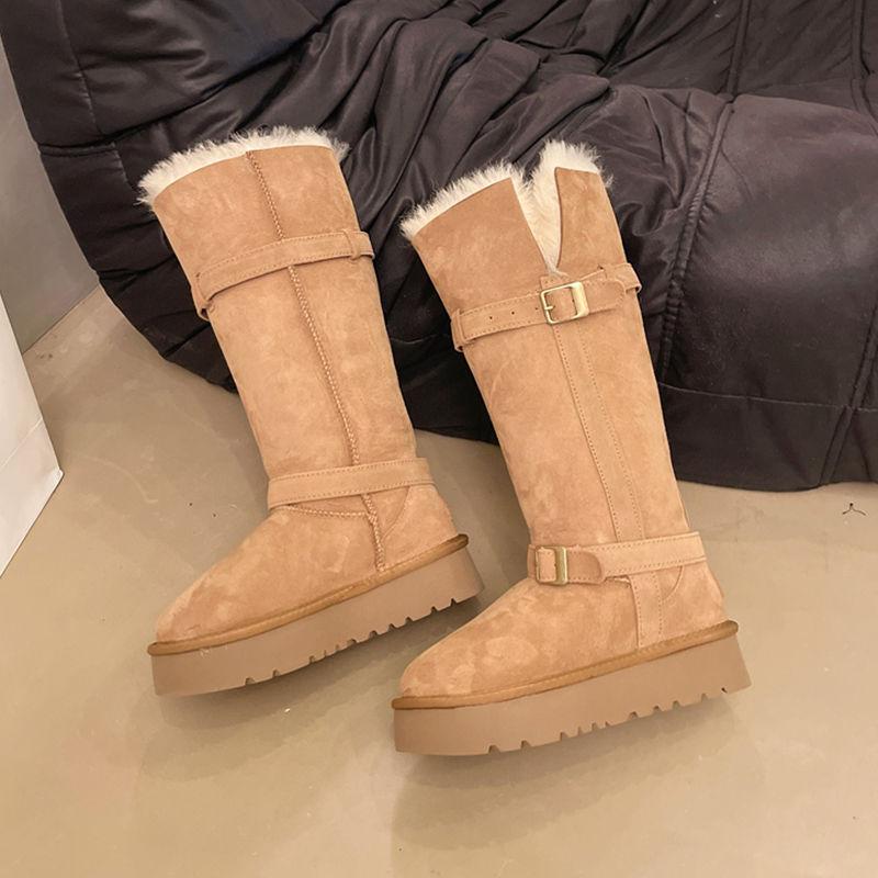 Fur Integrated Snow Boots Women's Winter New High Tube Can Be Folded Two Wear Thickened Warm Cotton Shoes Medium Boots