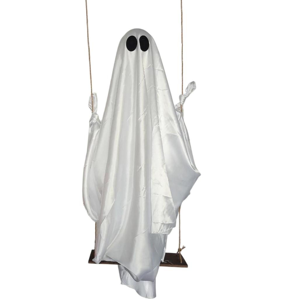 Halloween Outdoor Decoration Hanging Swing Halloween Decoration With String Lights - Scary Cute Decoration For Front Porch Patio Tree