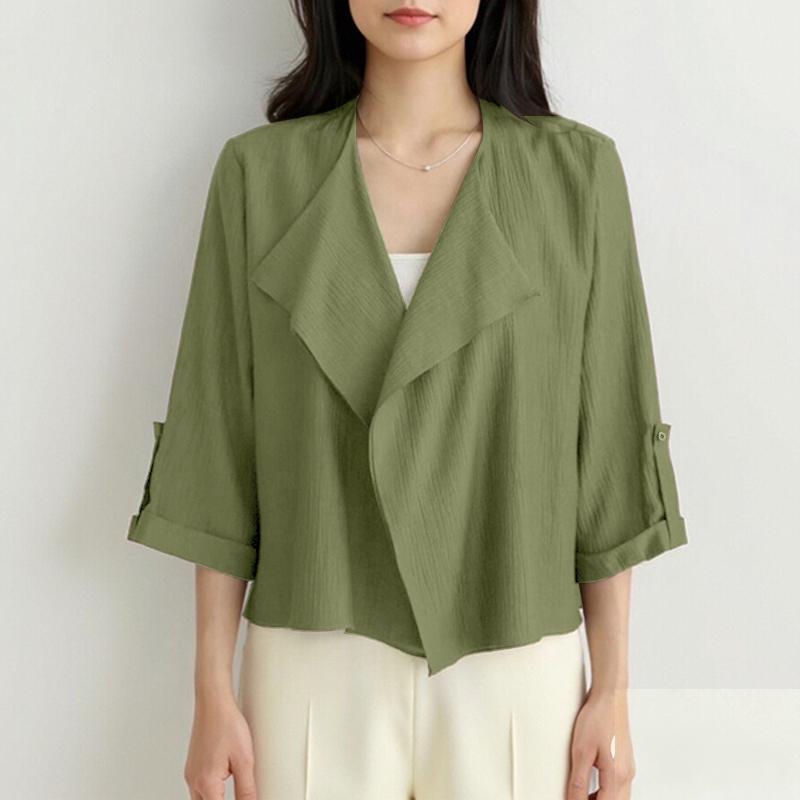 

ZANZEA Женская летняя свободная повседневная блузка-кардиган с рукавом 3/4 5XL зелёный