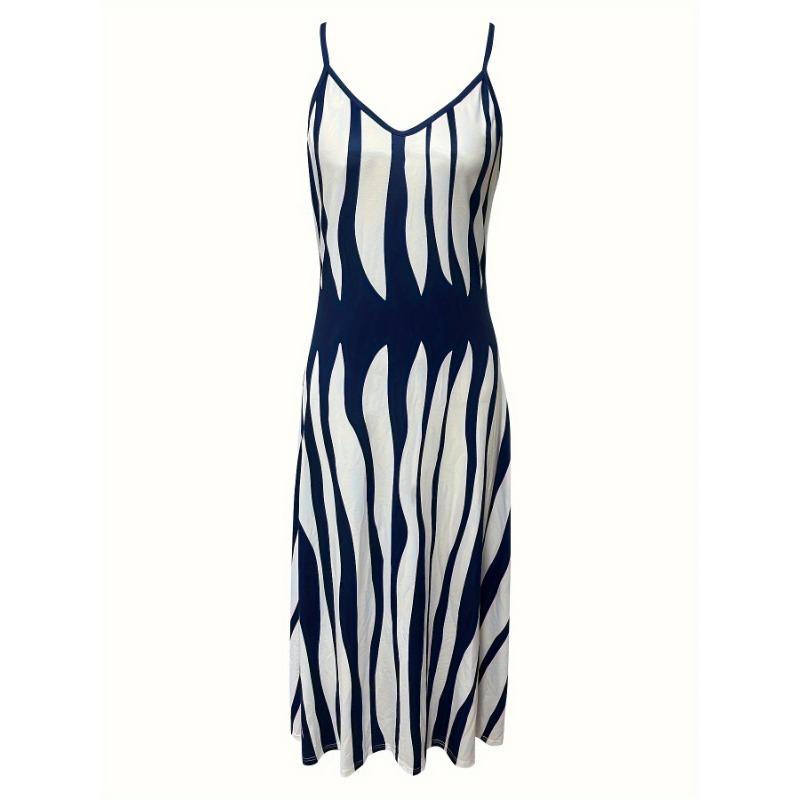 Kleid mit V-Ausschnitt und Geo-Print, lässiges ärmelloses Kleid mit Spaghettiträgern, Damenbekleidung