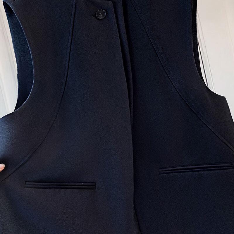 Women's Round Neck One-Button Mid-Length Suit Vest