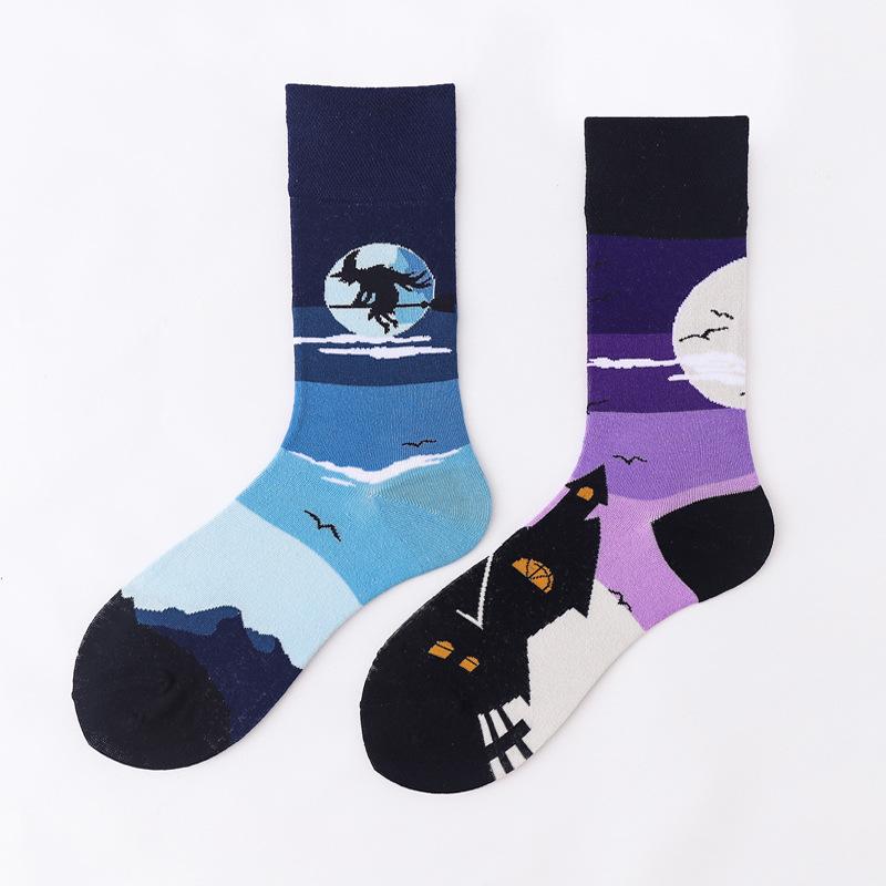 Personalized Cartoon AB Mismatched Socks Fashion Crew Couple Cotton Socks Women's Fancy Flower Fruit Tiger Print Funny Socks