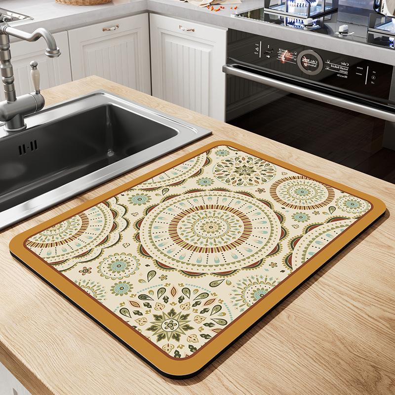 Kitchen Countertop Drain Mat Coaster Dish Mat Diatom Mud Absorbent Oil-Proof Mat Bar Insulation Mat Leave-In