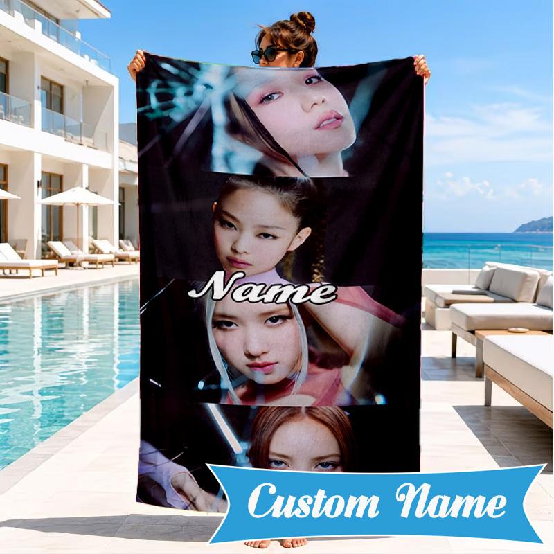 Custom Name Kpop Group Fashion Beach Towel Microfiber Beach Towel, Lightweight and Quick-Dry, for Summer Travel, Swimming Pool Gift