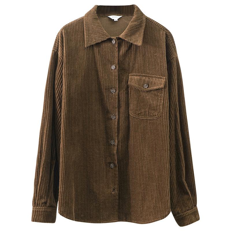 

Повсякденні вельветові жіночі куртки Johnature з відкладним коміром, весна-осінь, однотонні вільні різнокольорові прості потовщені куртки M кавовий