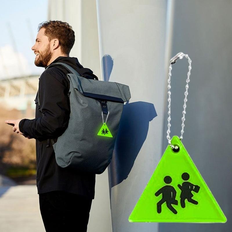 Schoolbag Keychain Triangle Sidewalk Tags Keychain Night Safety Reflector Pendant for Wheelchair, Bicycle, Running