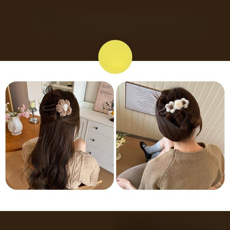 Autumn and Winter Milk Coffee Color Wool Flower Duck Beak Clip Hairpin Half Hair Women Fashion Clip