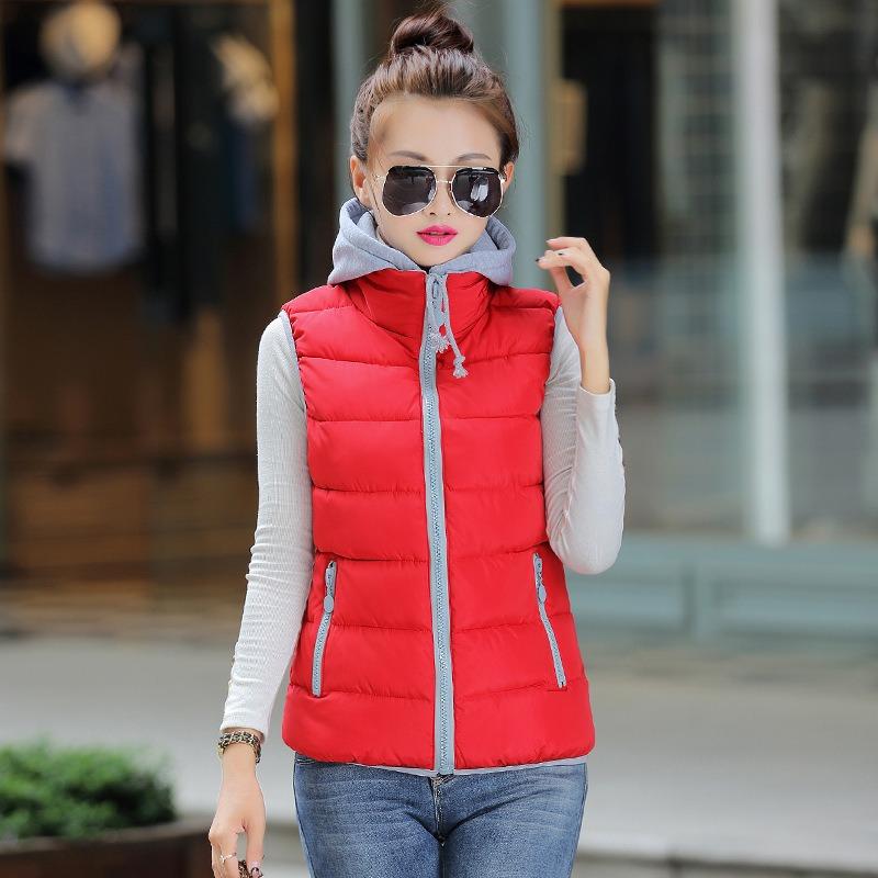 Autumn and winter new candy color down cotton vest, large size women's hooded cotton vest
