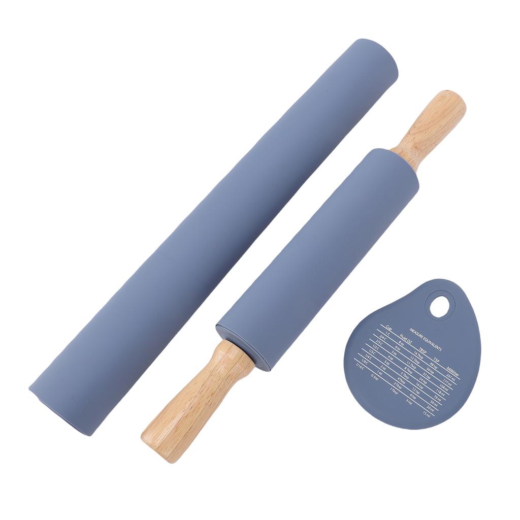 Rolling Pin Pastry Mat Set With Measurements Cutter Anti Slip Thick Silicone Baking Dough Rolling Sheet for Pizza Pies